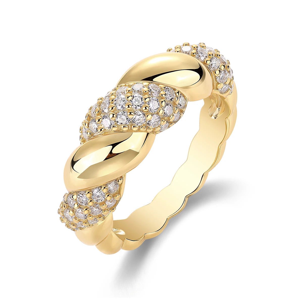 63-Stone Moissanite Twisted Pavé Ring | S925 Silver 18K Gold Plated | VVS1 D-Color | Instagram Style | Charmsolo