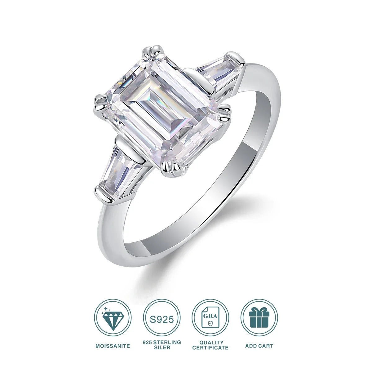 7×9mm Octagon Moissanite Starry Mirror Ring | S925 Silver 18K Gold Plated | VVS1 D-Color Perfect Cut | GRA Certified | Charmsolo