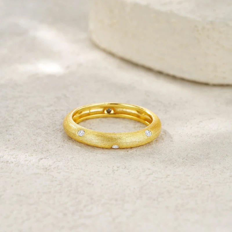 8-Stone Moissanite Brushed Bezel Ring | S925 Silver 18K Gold Plated | 1.8mm VVS1 D-Color | Matte Finish | GRA Certified | Charmsolo