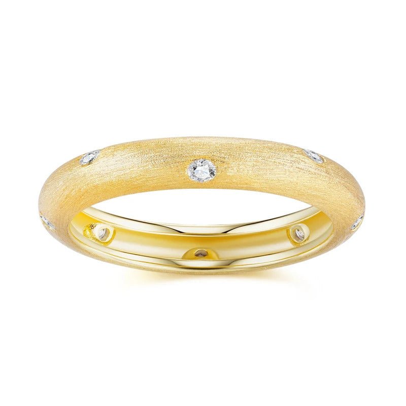 8-Stone Moissanite Brushed Bezel Ring | S925 Silver 18K Gold Plated | 1.8mm VVS1 D-Color | Matte Finish | GRA Certified | Charmsolo