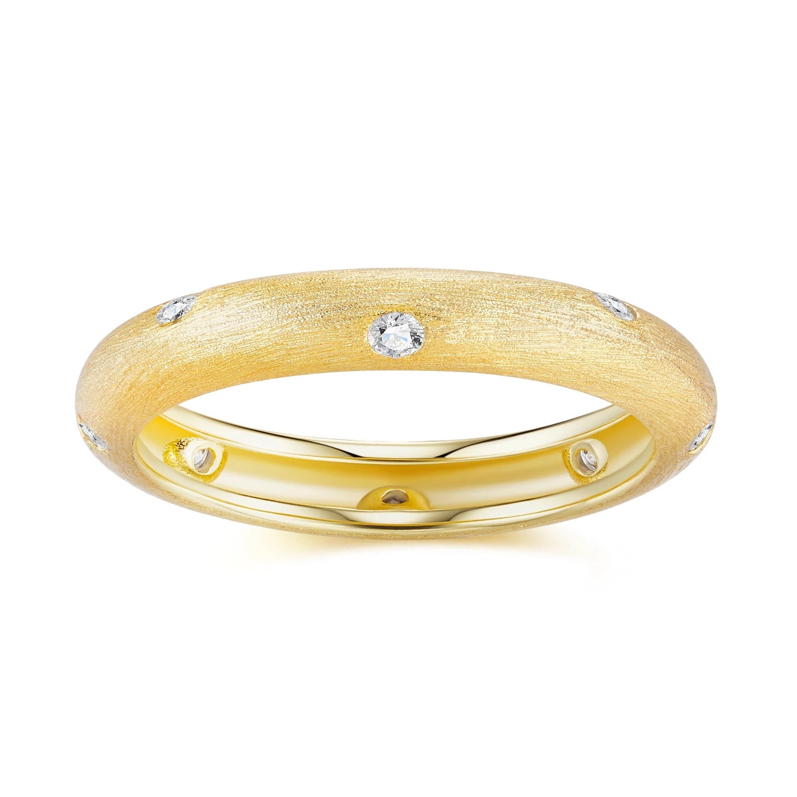 8-Stone Moissanite Brushed Bezel Ring | S925 Silver 18K Gold Plated | 1.8mm VVS1 D-Color | Matte Finish | GRA Certified | Charmsolo