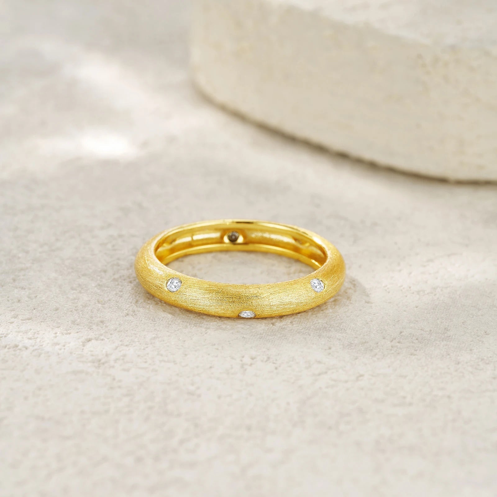 8-Stone Moissanite Brushed Bezel Ring | S925 Silver 18K Gold Plated | 1.8mm VVS1 D-Color | Matte Finish | GRA Certified | Charmsolo
