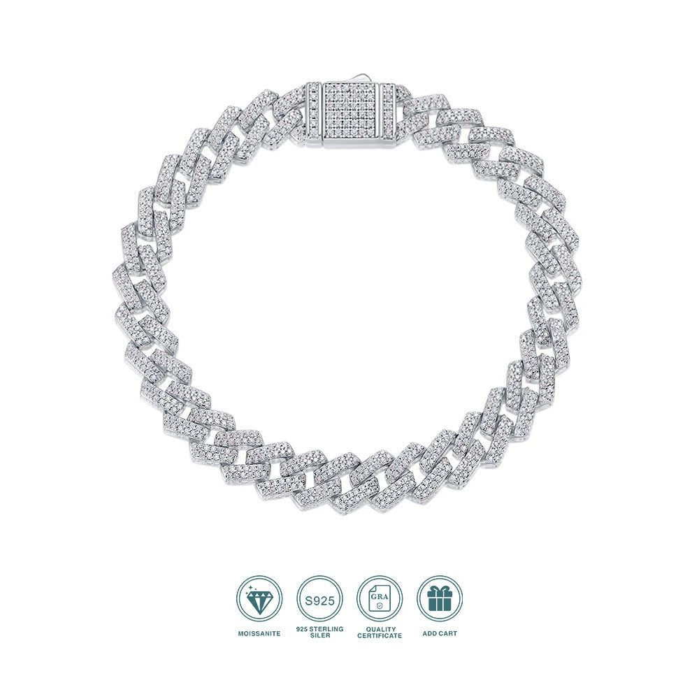 802-Stone Moissanite Cuban Bracelet | S925 Silver 18K Gold Plated | 14mm Wide | VVS1 D-Color | Hip Hop | GRA Certified | Charmsolo