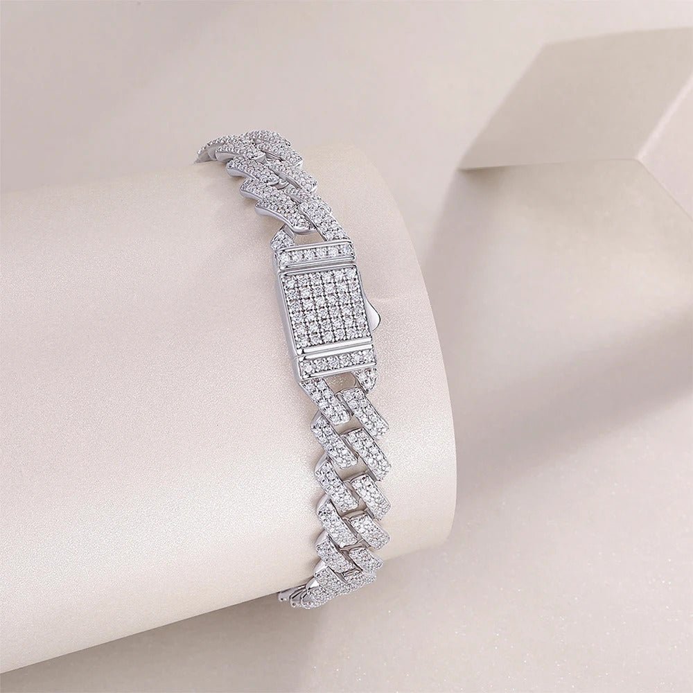 802-Stone Moissanite Cuban Bracelet | S925 Silver 18K Gold Plated | 14mm Wide | VVS1 D-Color | Hip Hop | GRA Certified | Charmsolo