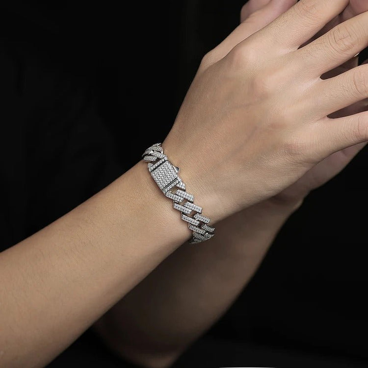 802-Stone Moissanite Cuban Bracelet | S925 Silver 18K Gold Plated | 14mm Wide | VVS1 D-Color | Hip Hop | GRA Certified | Charmsolo