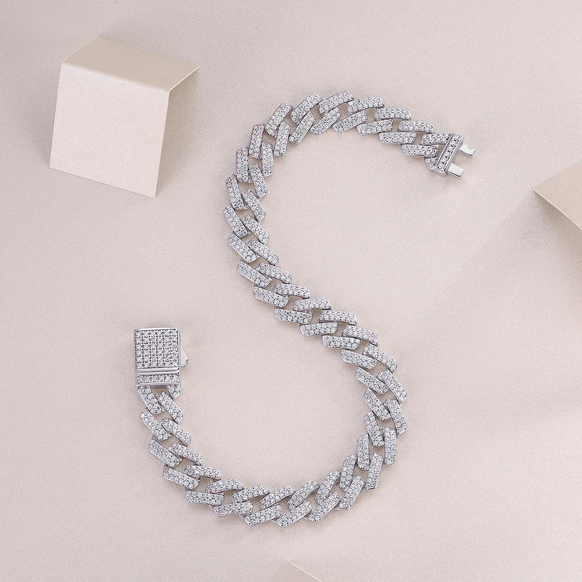 802-Stone Moissanite Cuban Bracelet | S925 Silver 18K Gold Plated | 14mm Wide | VVS1 D-Color | Hip Hop | GRA Certified | Charmsolo