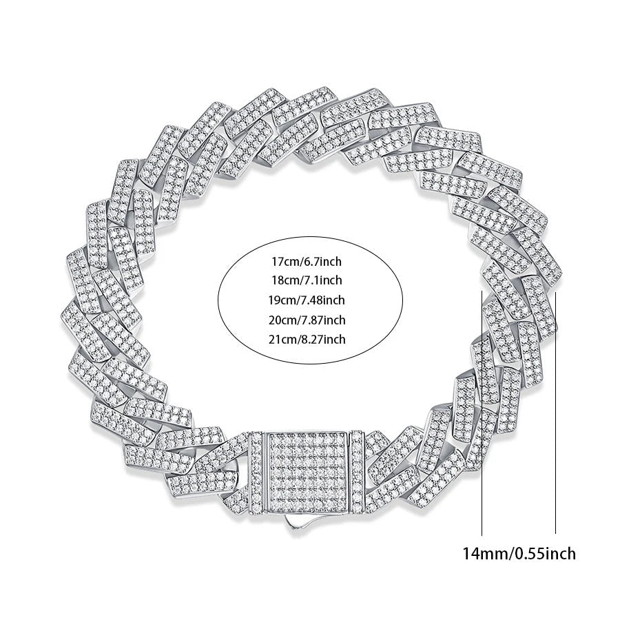 802-Stone Moissanite Cuban Bracelet | S925 Silver 18K Gold Plated | 14mm Wide | VVS1 D-Color | Hip Hop | GRA Certified | Charmsolo