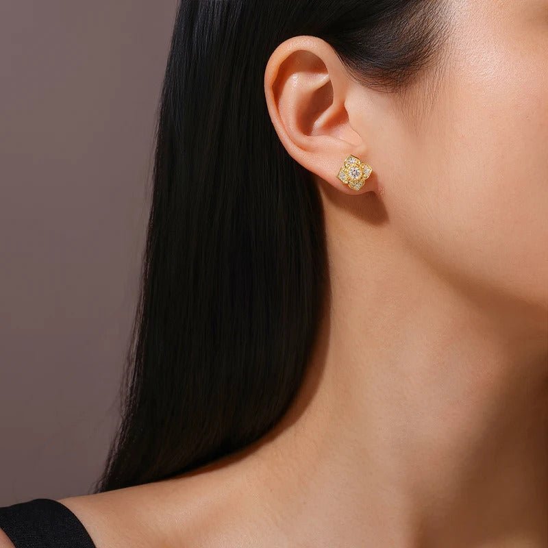 925 Silver Moissanite Petal Stud Earrings | 18K Gold Plated | VVS1 D Color | Charmsolo E15672