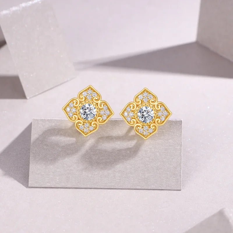 925 Silver Moissanite Petal Stud Earrings | 18K Gold Plated | VVS1 D Color | Charmsolo E15672