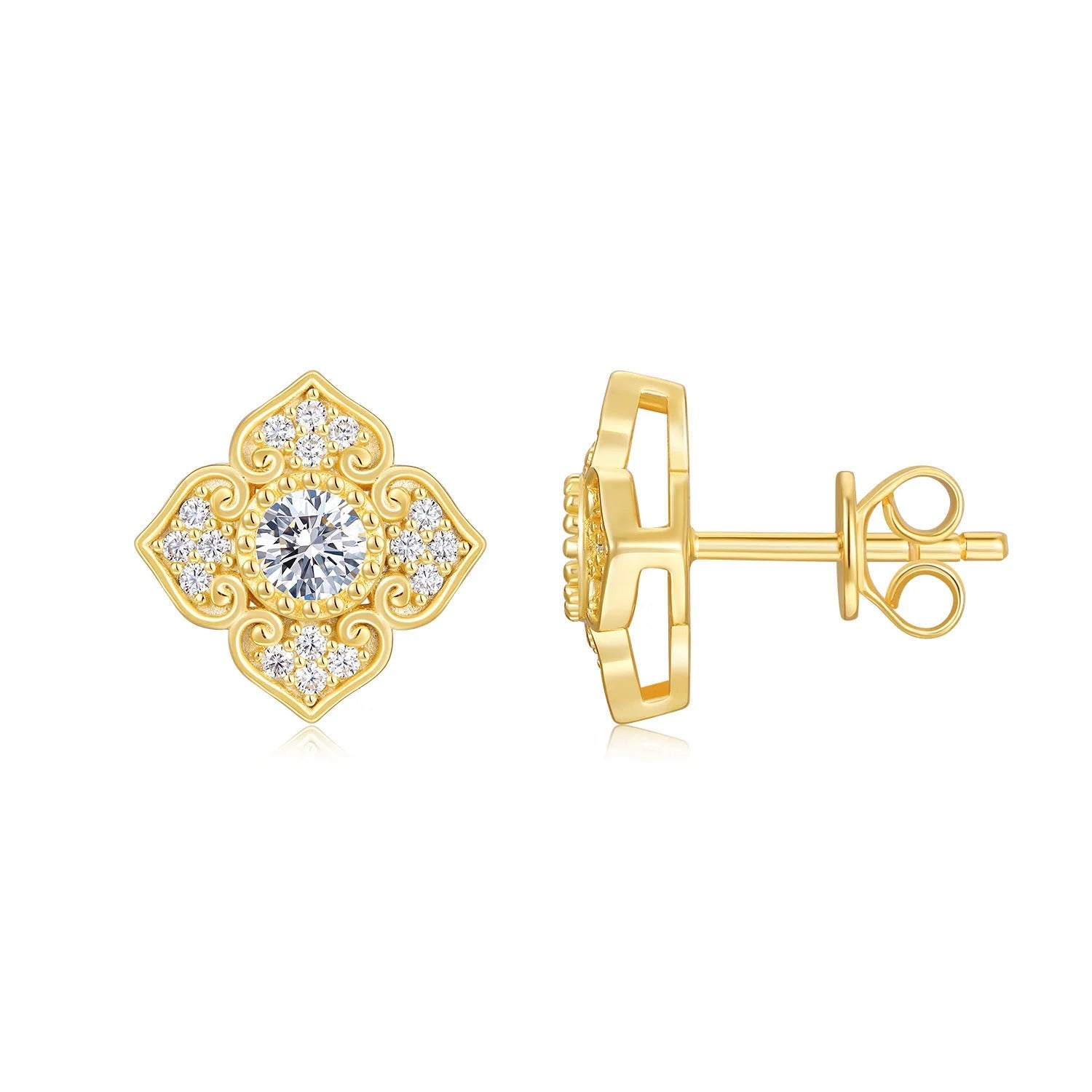 925 Silver Moissanite Petal Stud Earrings | 18K Gold Plated | VVS1 D Color | Charmsolo E15672