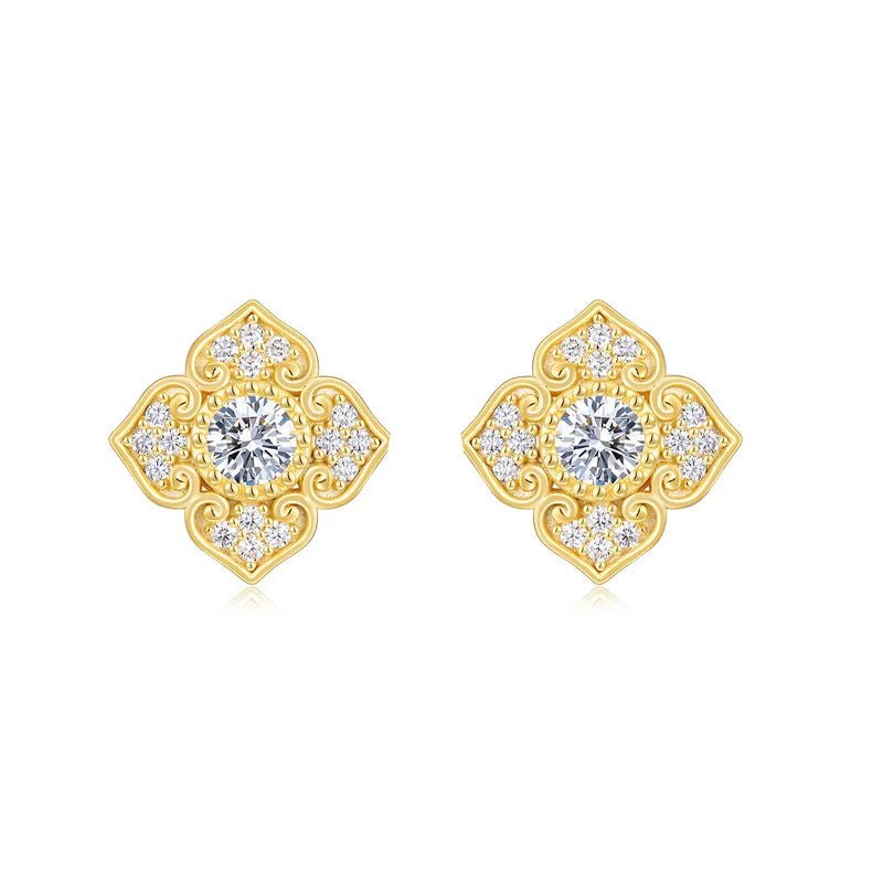 925 Silver Moissanite Petal Stud Earrings | 18K Gold Plated | VVS1 D Color | Charmsolo E15672