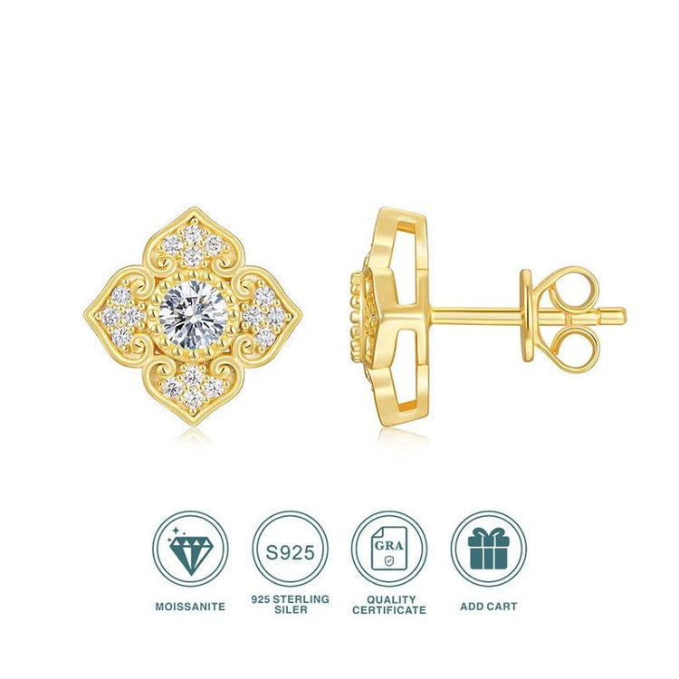 925 Silver Moissanite Petal Stud Earrings | 18K Gold Plated | VVS1 D Color | Charmsolo E15672
