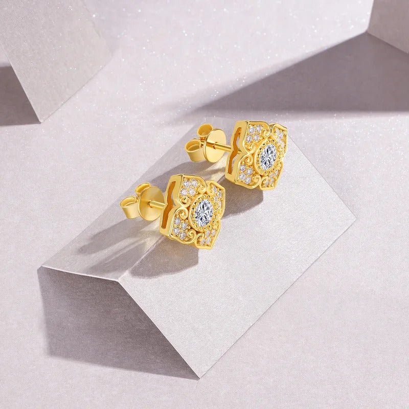 925 Silver Moissanite Petal Stud Earrings | 18K Gold Plated | VVS1 D Color | Charmsolo E15672