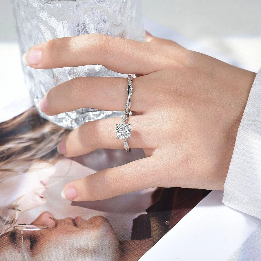 Moissanite Ring Set 2pcs 925 Silver – 1ct VVS1 D Color 18K White Gold Wedding Eternity Band