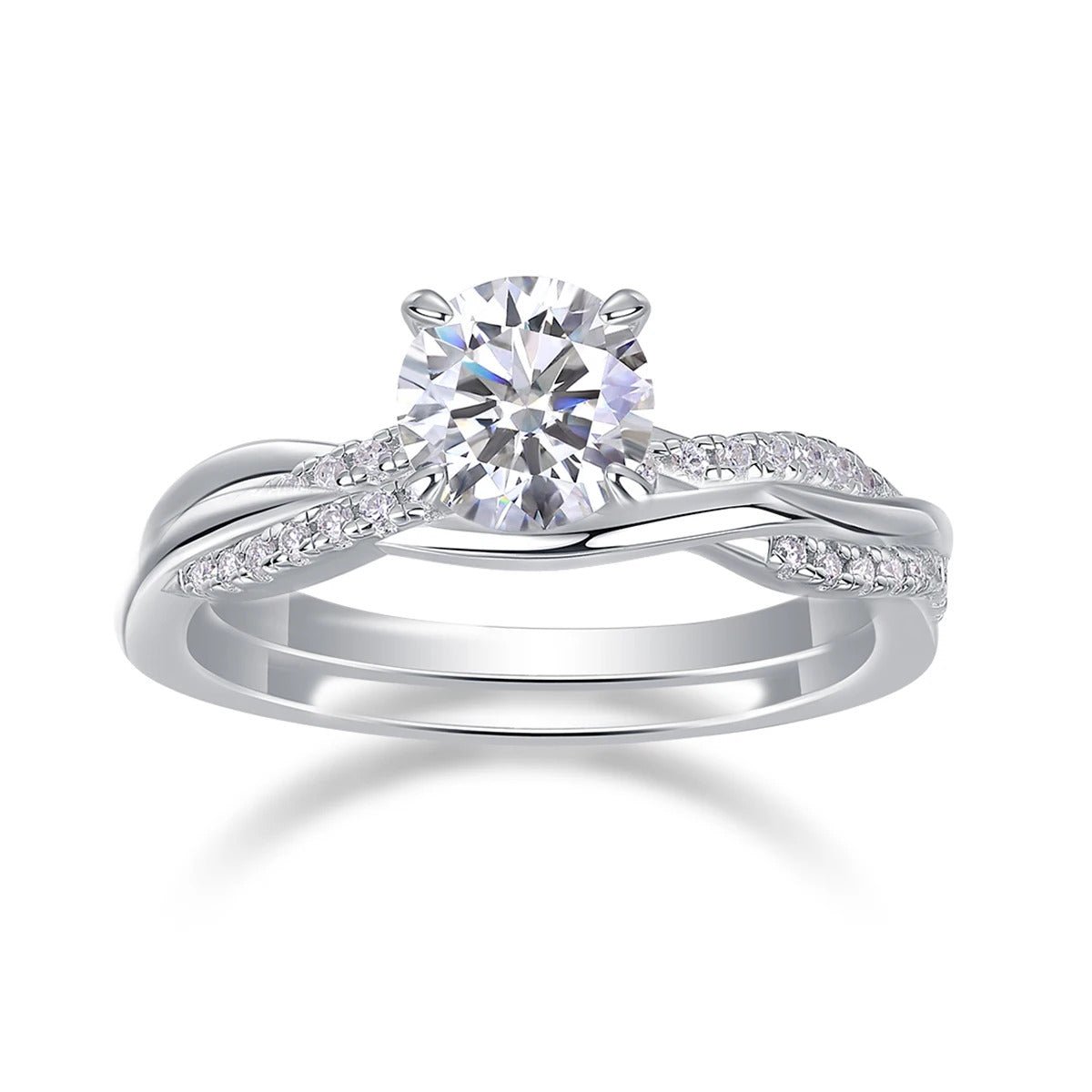 Moissanite Ring Set 2pcs 925 Silver – 1ct VVS1 D Color 18K White Gold Wedding Eternity Band
