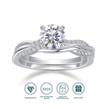 Moissanite Ring Set 2pcs 925 Silver – 1ct VVS1 D Color 18K White Gold Wedding Eternity Band