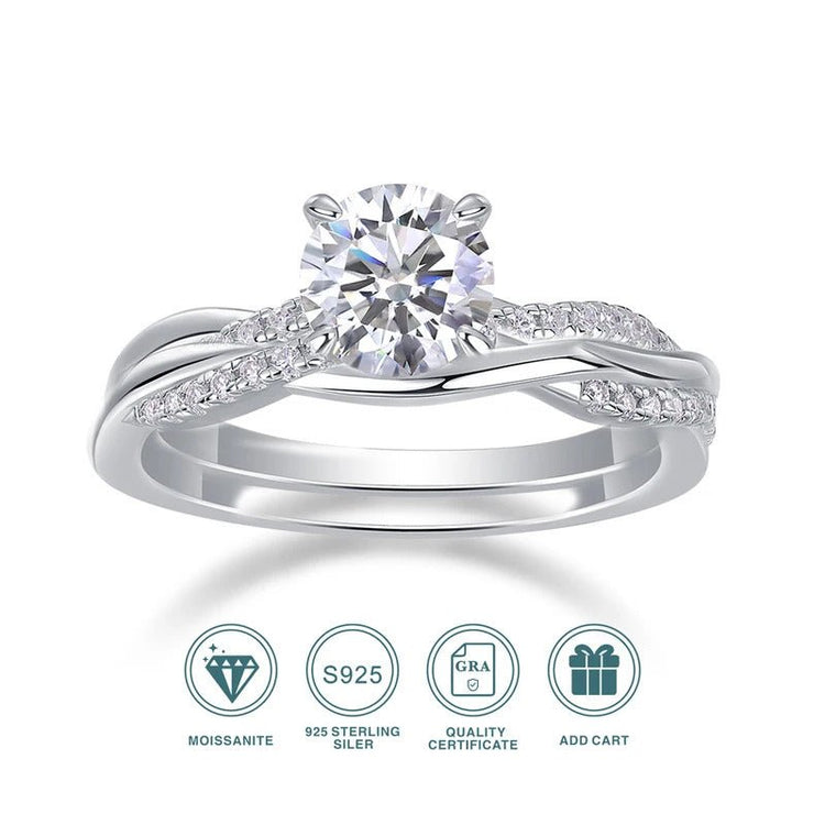 Moissanite Ring Set 2pcs 925 Silver – 1ct VVS1 D Color 18K White Gold Wedding Eternity Band