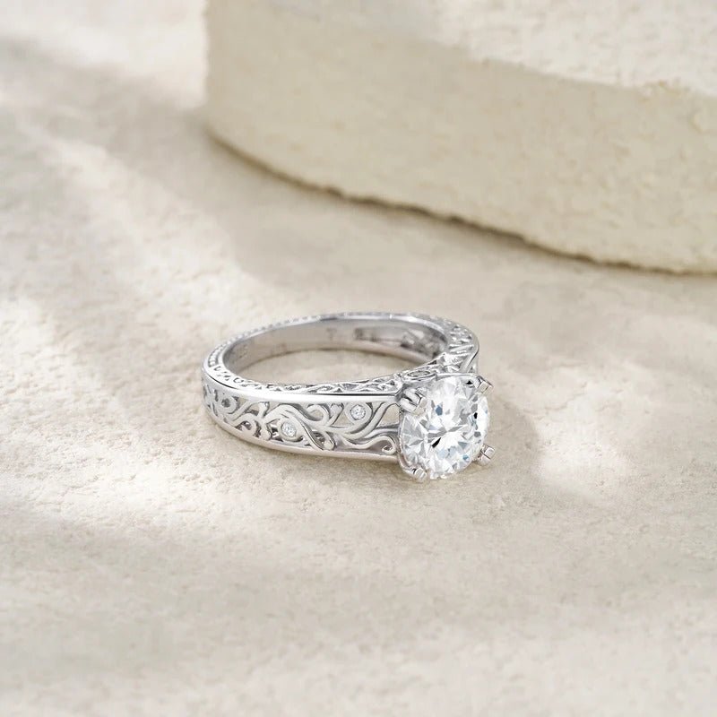 925 Sterling Silver 2 Carat Moissanite Ring for Women | Geometric Diamond Setting | Charmsolo