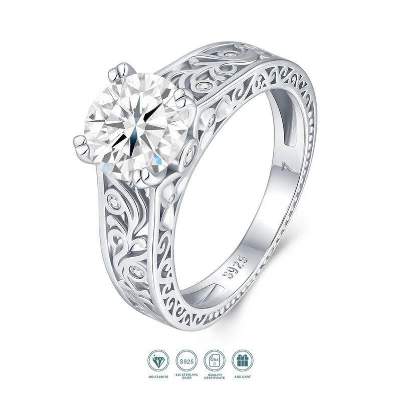 925 Sterling Silver 2 Carat Moissanite Ring for Women | Geometric Diamond Setting | Charmsolo
