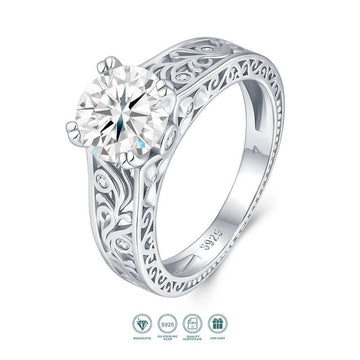925 Sterling Silver 2 Carat Moissanite Ring for Women | Geometric Diamond Setting | Charmsolo