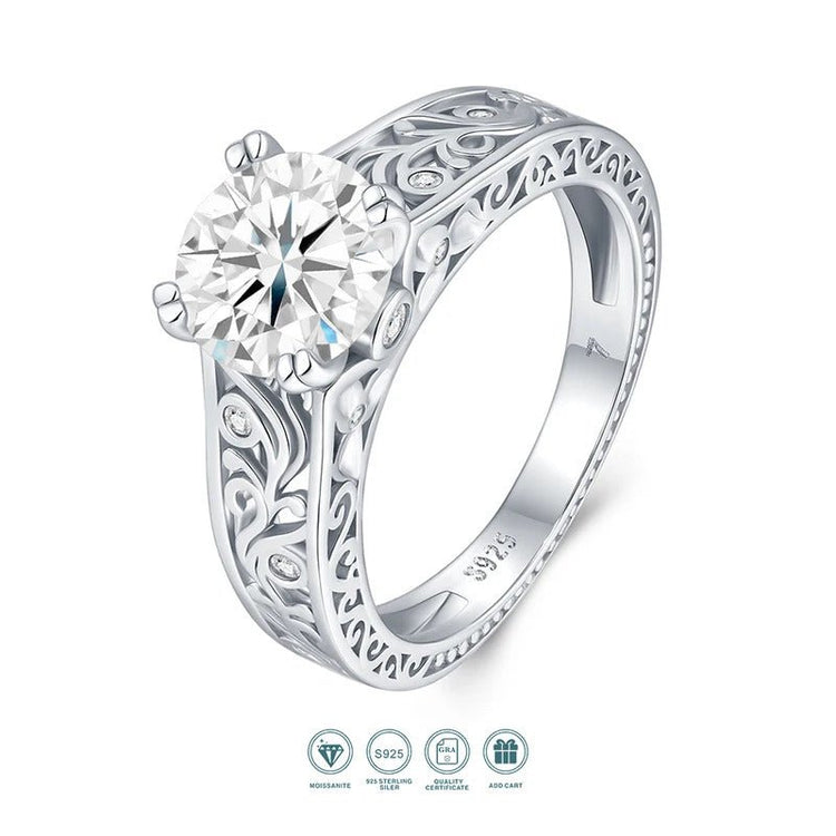 925 Sterling Silver 2 Carat Moissanite Ring for Women | Geometric Diamond Setting | Charmsolo