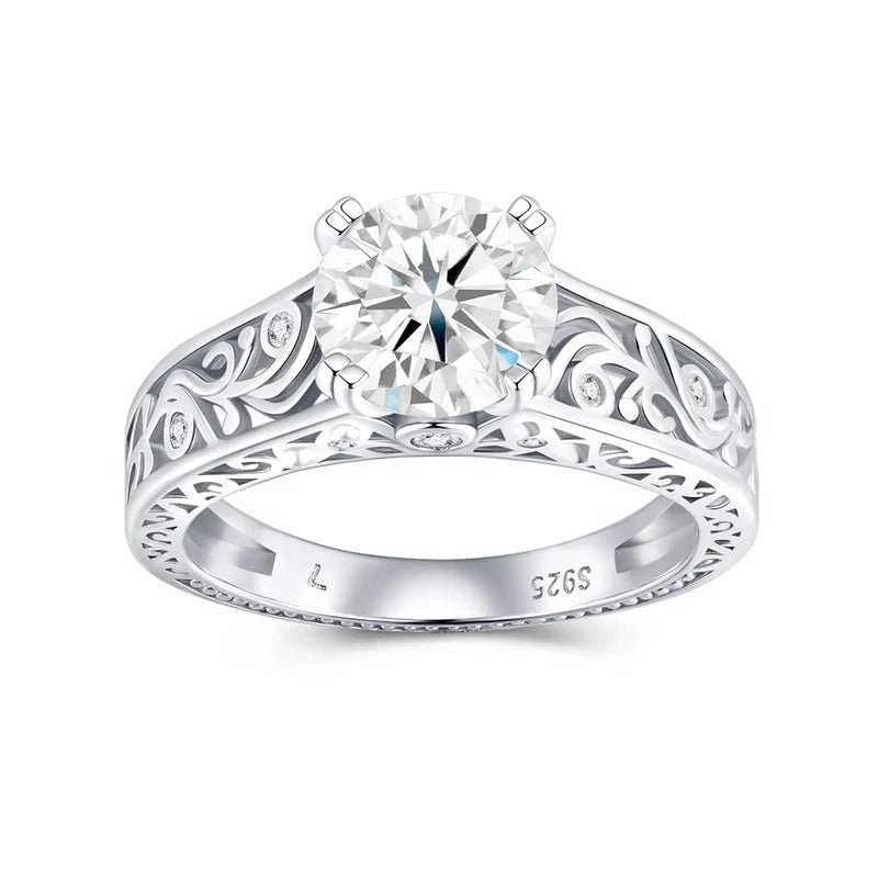 925 Sterling Silver 2 Carat Moissanite Ring for Women | Geometric Diamond Setting | Charmsolo