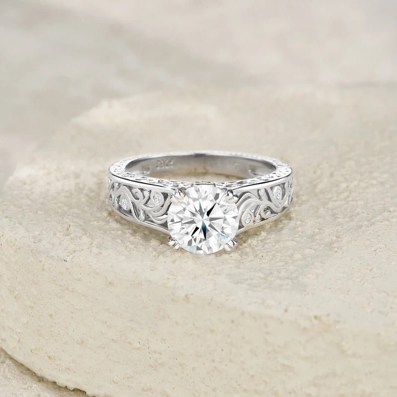 925 Sterling Silver 2 Carat Moissanite Ring for Women | Geometric Diamond Setting | Charmsolo