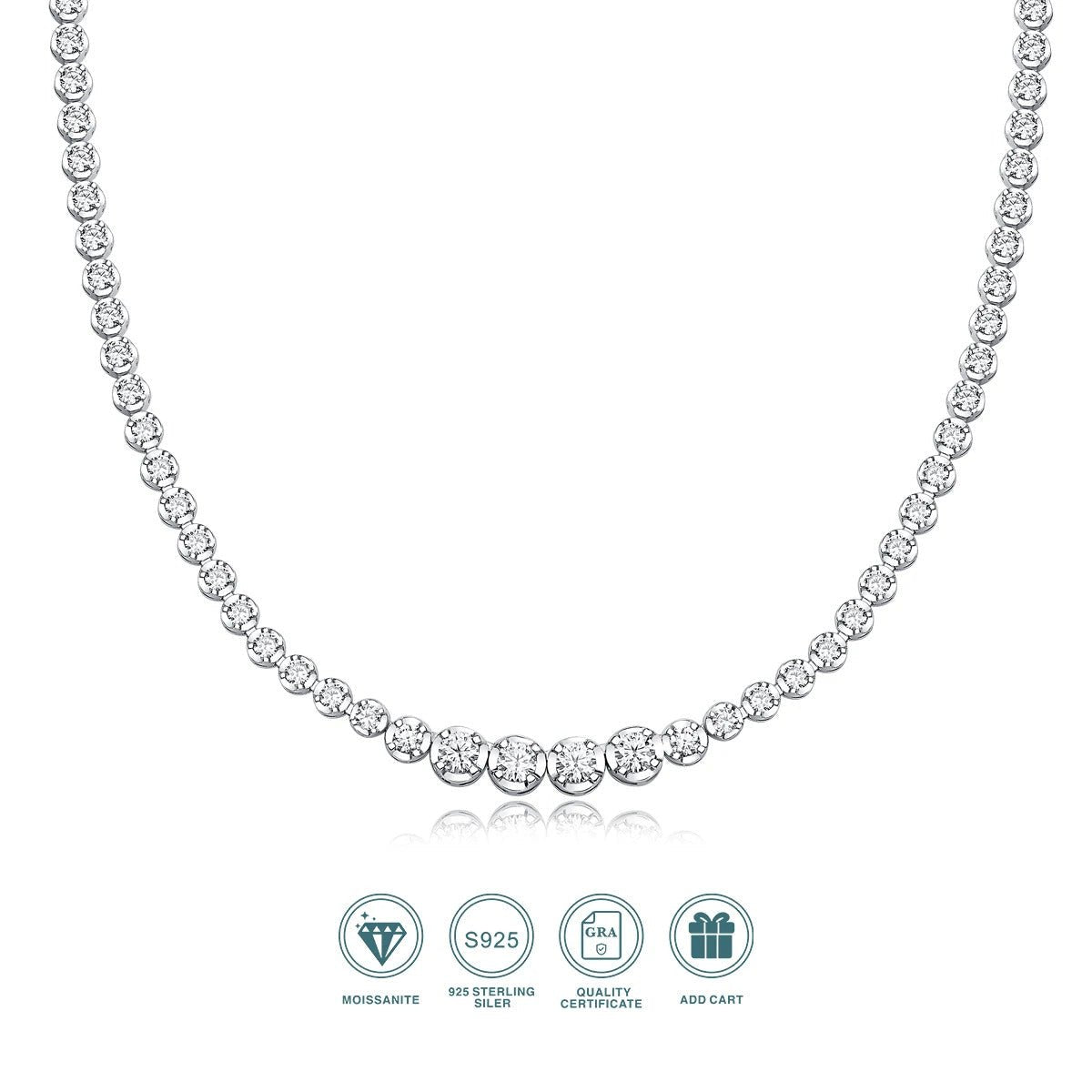 925 Sterling Silver beaded Moissanite Clavicle Necklace – 4+88 Moissanite Stones | Charmsolo