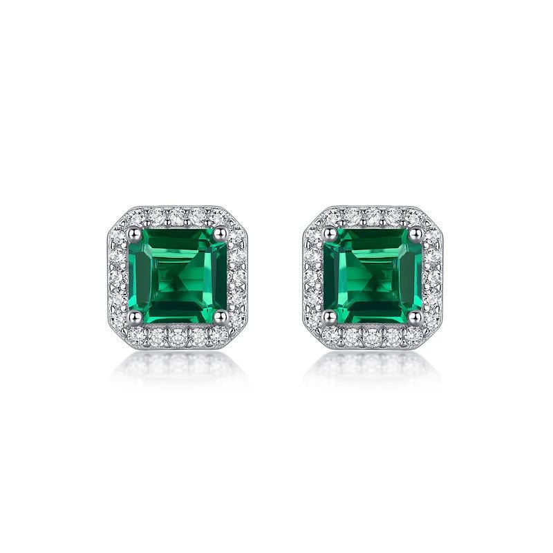 Emerald & Moissanite Stud Earrings 925 Silver – 6×6mm Octagonal Lab Emerald | Charmsolo