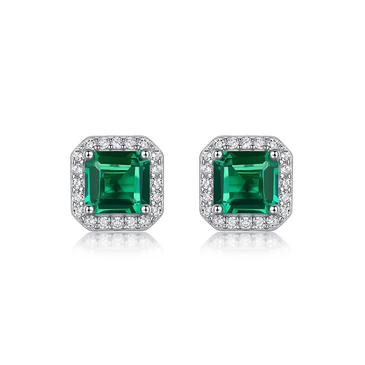 Emerald & Moissanite Stud Earrings 925 Silver – 6×6mm Octagonal Lab Emerald | Charmsolo