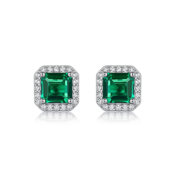 Emerald & Moissanite Stud Earrings 925 Silver – 6×6mm Octagonal Lab Emerald | Charmsolo