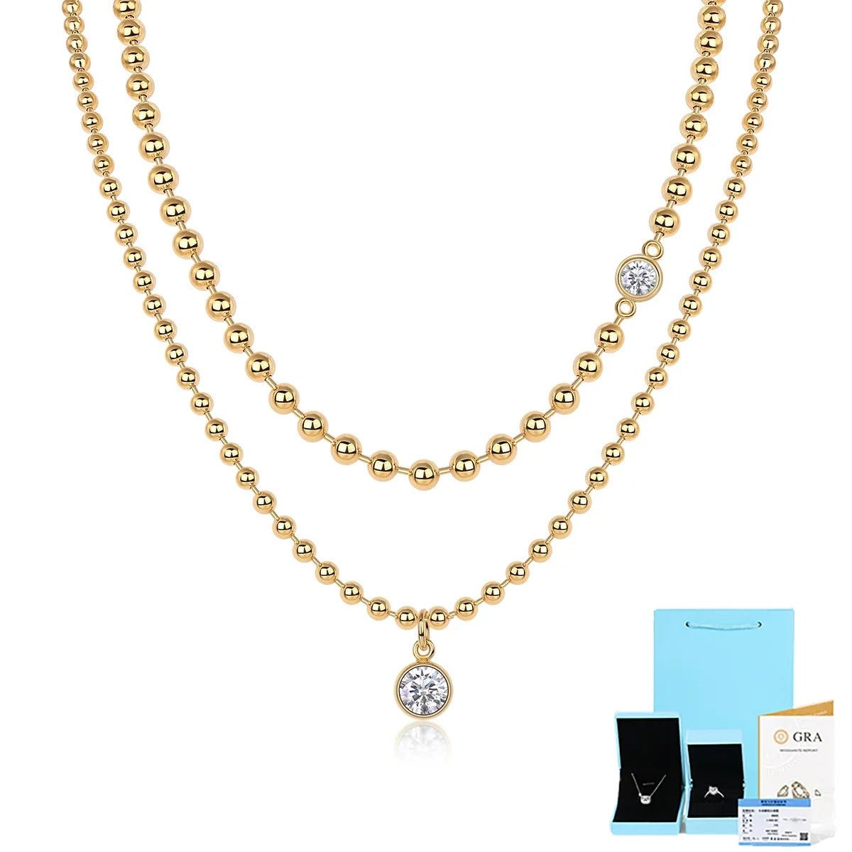 925 Sterling Silver Moissanite Layered Necklace Set | VVS1 D Color Double Pendant