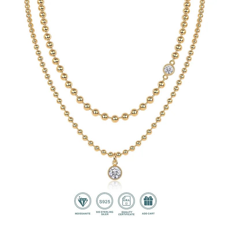 925 Sterling Silver Moissanite Layered Necklace Set | VVS1 D Color Double Pendant
