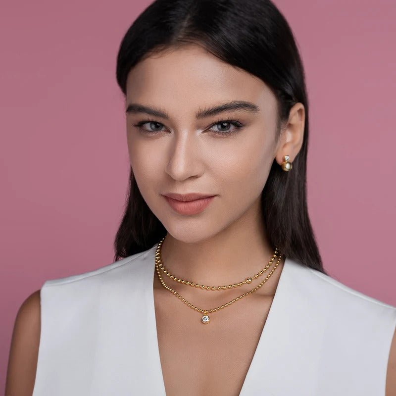 925 Sterling Silver Moissanite Layered Necklace Set | VVS1 D Color Double Pendant