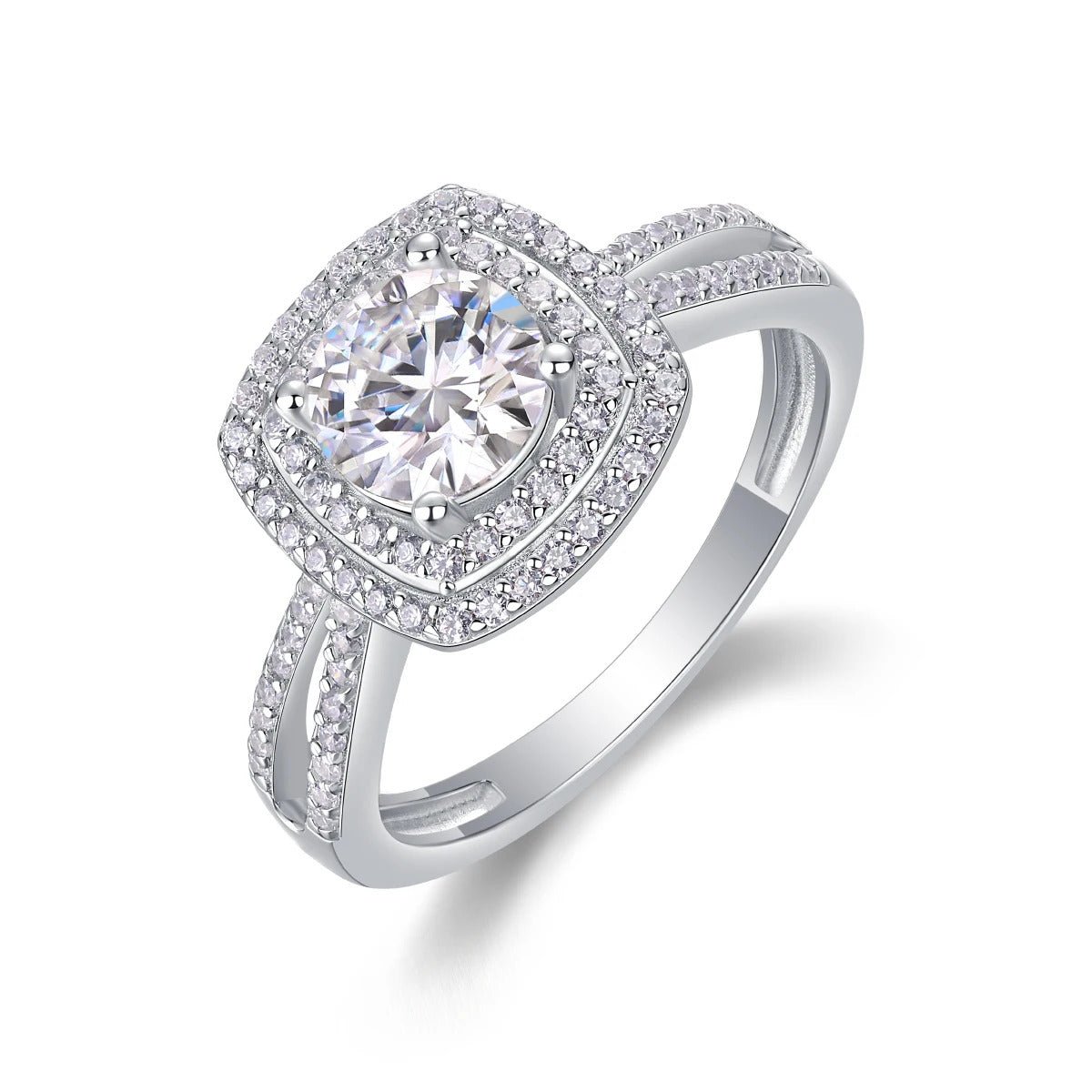 Moissanite Ring 925 Silver – 1ct VVS1 D Color + 88 CZ Accents Thick Gold | Charmsolo