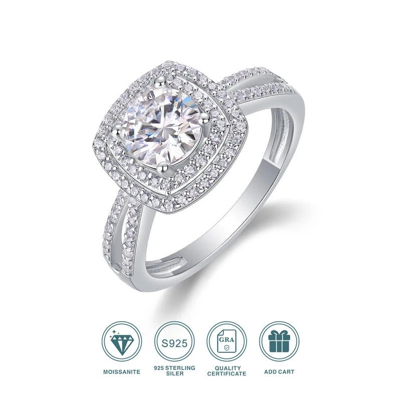 Moissanite Ring 925 Silver – 1ct VVS1 D Color + 88 CZ Accents Thick Gold | Charmsolo