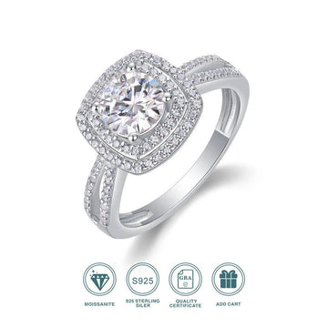 Moissanite Ring 925 Silver – 1ct VVS1 D Color + 88 CZ Accents Thick Gold | Charmsolo