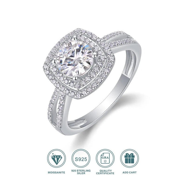 Moissanite Ring 925 Silver – 1ct VVS1 D Color + 88 CZ Accents Thick Gold | Charmsolo