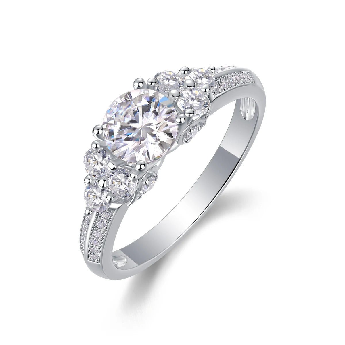 Moissanite Multi-Stone Ring 925 Silver – 1ct VVS1 D Color Prong Setting | Charmsolo