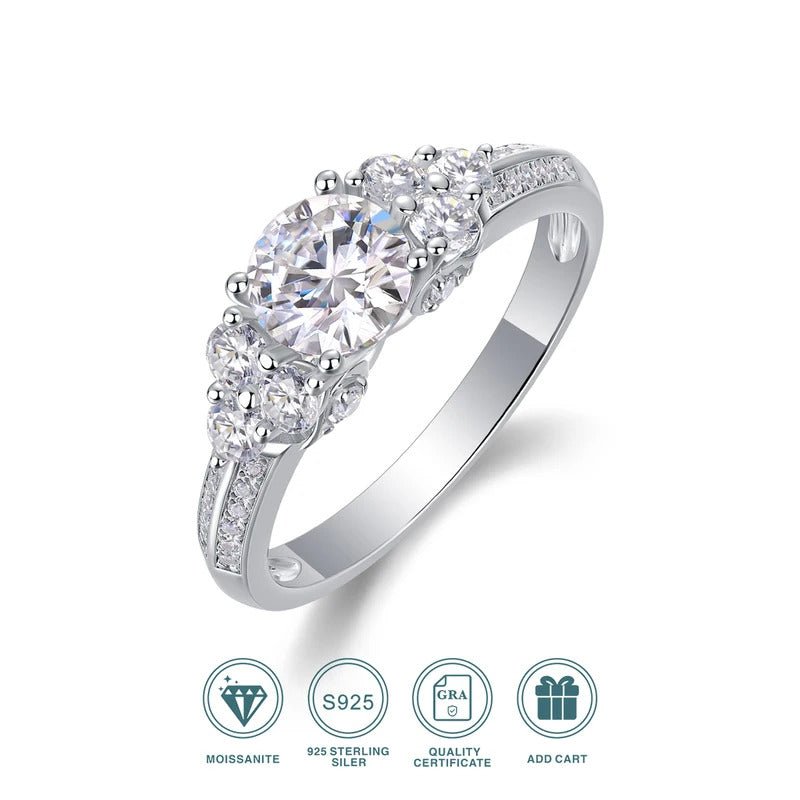 Moissanite Multi-Stone Ring 925 Silver – 1ct VVS1 D Color Prong Setting | Charmsolo