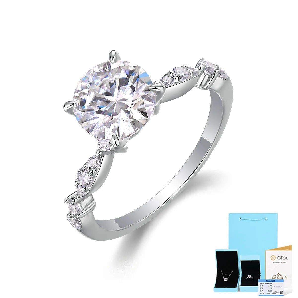 925 Sterling Silver Moissanite Ring | 2 Carat VVS1 D Color Prong Setting | Charmsolo R13622
