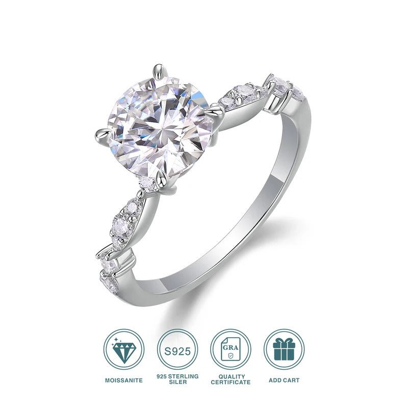 925 Sterling Silver Moissanite Ring | 2 Carat VVS1 D Color Prong Setting | Charmsolo R13622