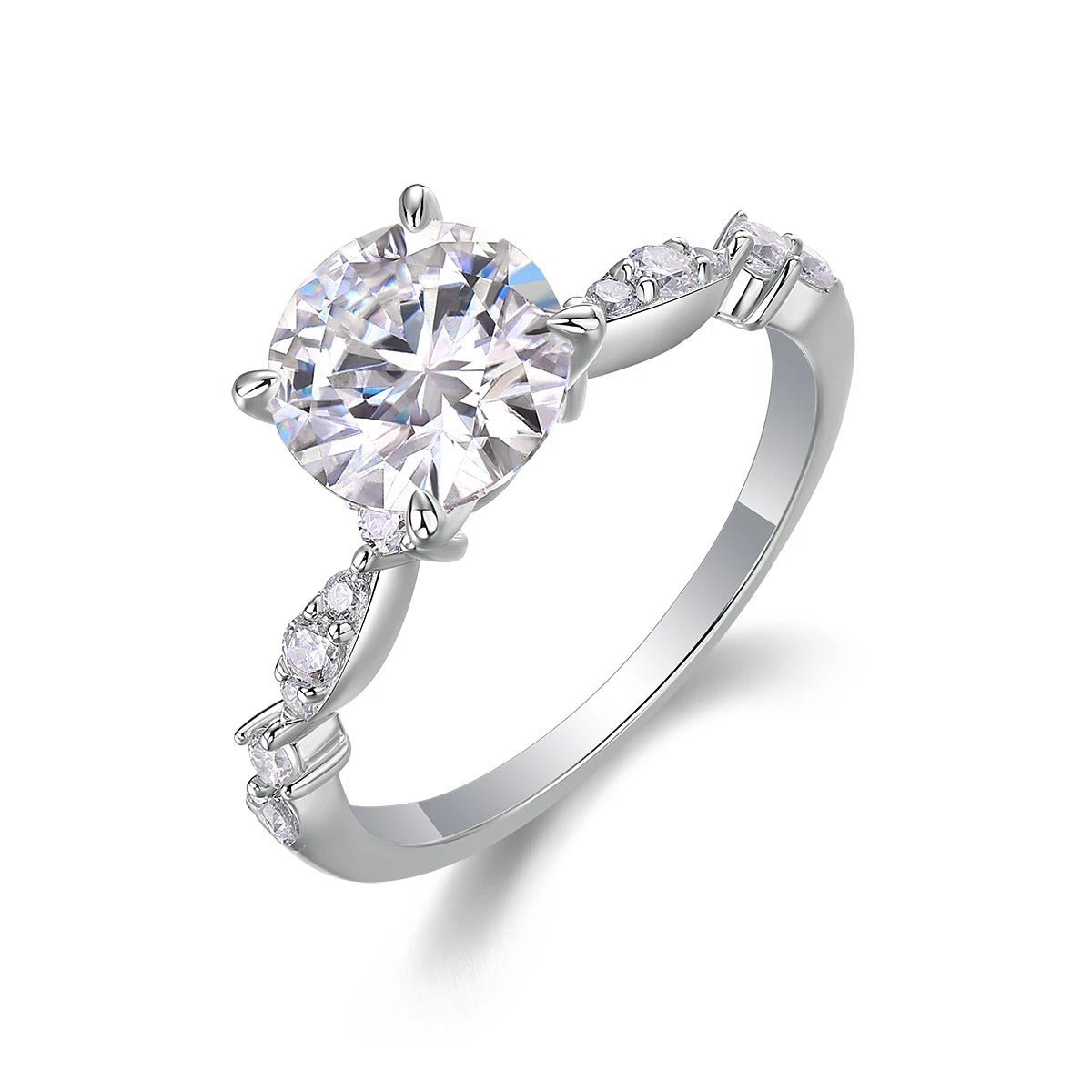 925 Sterling Silver Moissanite Ring | 2 Carat VVS1 D Color Prong Setting | Charmsolo R13622
