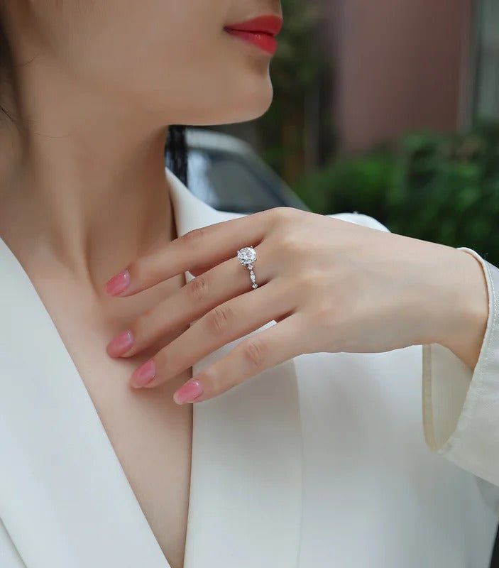 925 Sterling Silver Moissanite Ring | 2 Carat VVS1 D Color Prong Setting | Charmsolo R13622