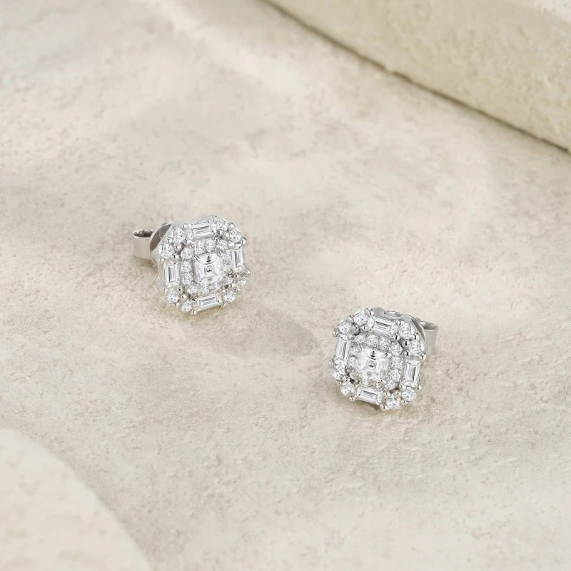Moissanite Square Halo Stud Earrings 925 Silver – VVS1 D Color | Charmsolo