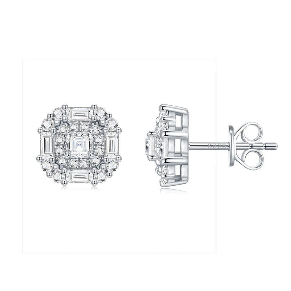 Moissanite Square Halo Stud Earrings 925 Silver – VVS1 D Color | Charmsolo