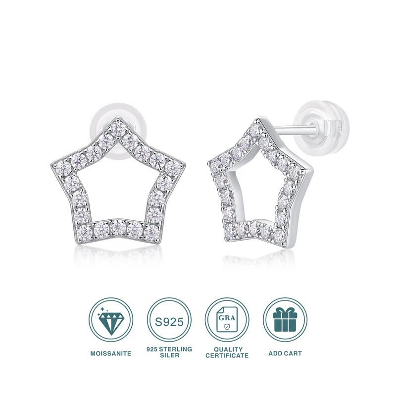 Charmsolo Moissanite Star Earrings | Ice Flower Tassel Design | S925 Silver 18K Gold Plated | VVS1 D Color | GRA Certified