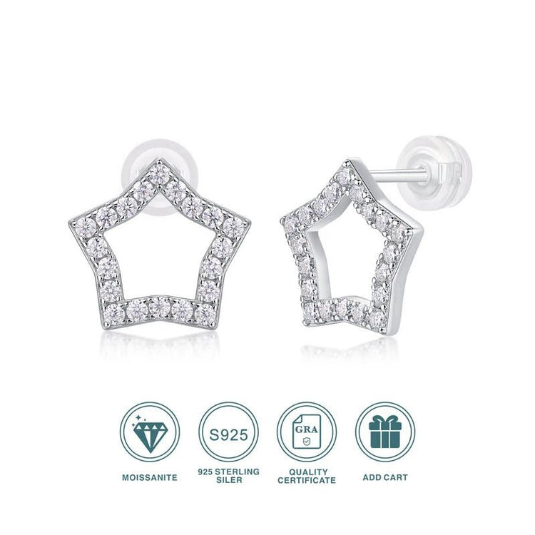 Charmsolo Moissanite Star Earrings | Ice Flower Tassel Design | S925 Silver 18K Gold Plated | VVS1 D Color | GRA Certified