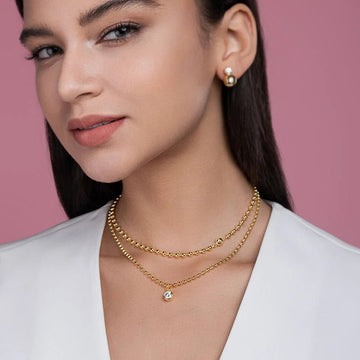 925 Sterling Silver Moissanite Layered Necklace Set | VVS1 D Color Double Pendant