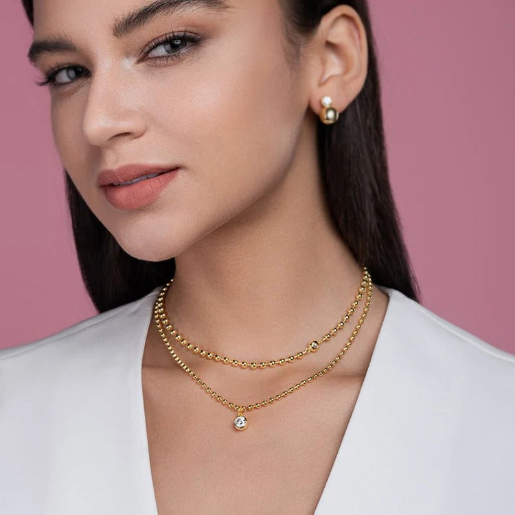 925 Sterling Silver Moissanite Layered Necklace Set | VVS1 D Color Double Pendant